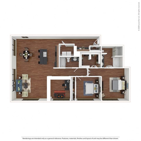 Floor plan for 2 beds, 2 baths, 1634 sqft
